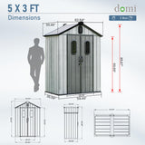Domi 5x3 FT Outdoor Resin Storage Shed, All-Weather Double-Wall Storage Building for Backyard, Garden, Lawn Tools, Mower, Bike & Pool Equipment, Lockable Doors, Ventilated Roof, Grey domi outdoor living