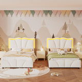 AOGLLATI Twin Bed Frame with 4 Storage Drawers & Charging Station,Upholstered Led Flower Twin Bed with Adjustable Headboard and Strong Wood Slat Support,No Spring Box Needed, Beige AOGLLATI