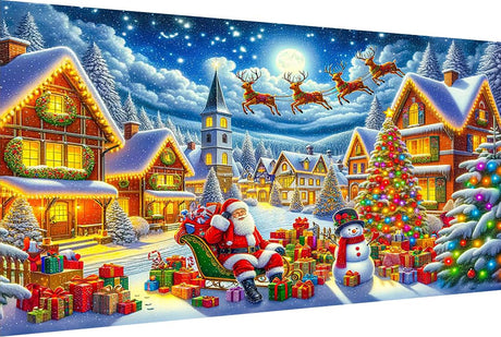 MBNTJHT Christmas Night Large Diamond Art Kits for Adults,DIY Santa Claus 5D Round Drill Diamond Painting Kits for Beginners, Large Gem Painting Art Craft Kit for Home Wall Decor 16x28 Inch. MBNTJHT