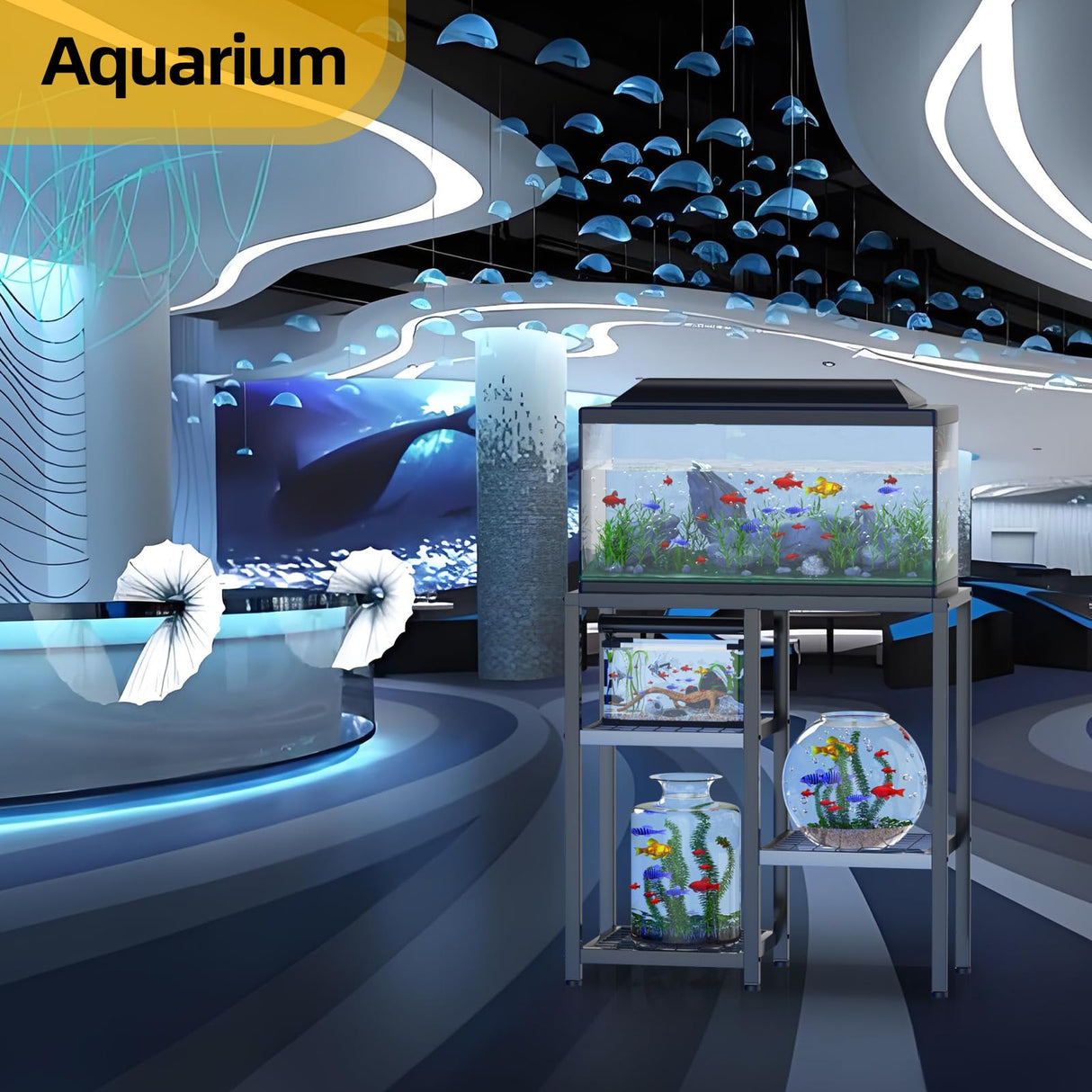 KDSOM 20 Gallon Fish Tank Stand Aquarium Stand, Metal Fish Tank Table, 3 Tier Turtle Reptile Terrarium Tank Stand for Home Office, 29.1" X 12.2" X 29.5", Black KDSOM