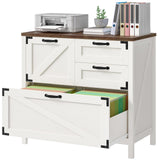 4-Drawer Wood Lateral File Cabinet for Hanging Files Letter/A4/Legal Size, Large Farmhouse File Cabinets for Home Office, Printer Stand with Office Cabinet, Office Furniture, White and Brown Vabches