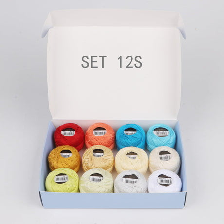 AMOHilos Size 8 Double Mercerized Egyptian Long Staple Cotton Pearl Thread 12 Gradient Colors per Box 5 Grams Ball Rainbow Color Embroidery Thread for Crochet Cross Stitch Hand Embroidery (12S) AMOHilos