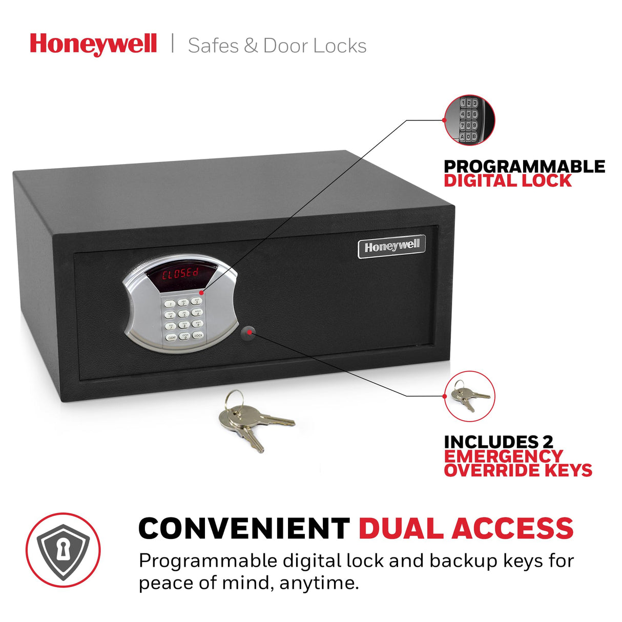 Honeywell Safes & Door Locks - Hideable Safe Box with Hotel-Style Digital Lock - Low Profile Cash Safe with LED Display - Steel Security Safe with 2 Emergency Keys Included - 1.0 CU - Black - 5105 Honeywell Safes & Door Locks