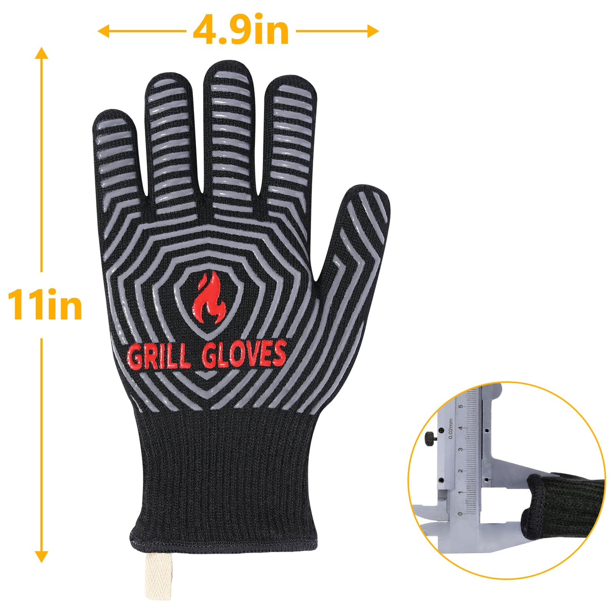 QUWIN BBQ Gloves, Oven Gloves 1472℉ Extreme Heat Resistant, Grilling Gloves Silicone Non-Slip Oven Mitts, Kitchen Gloves for BBQ, Grilling, Cooking, Baking-1 Pair… (Black, One Size Fits Most) QUWIN