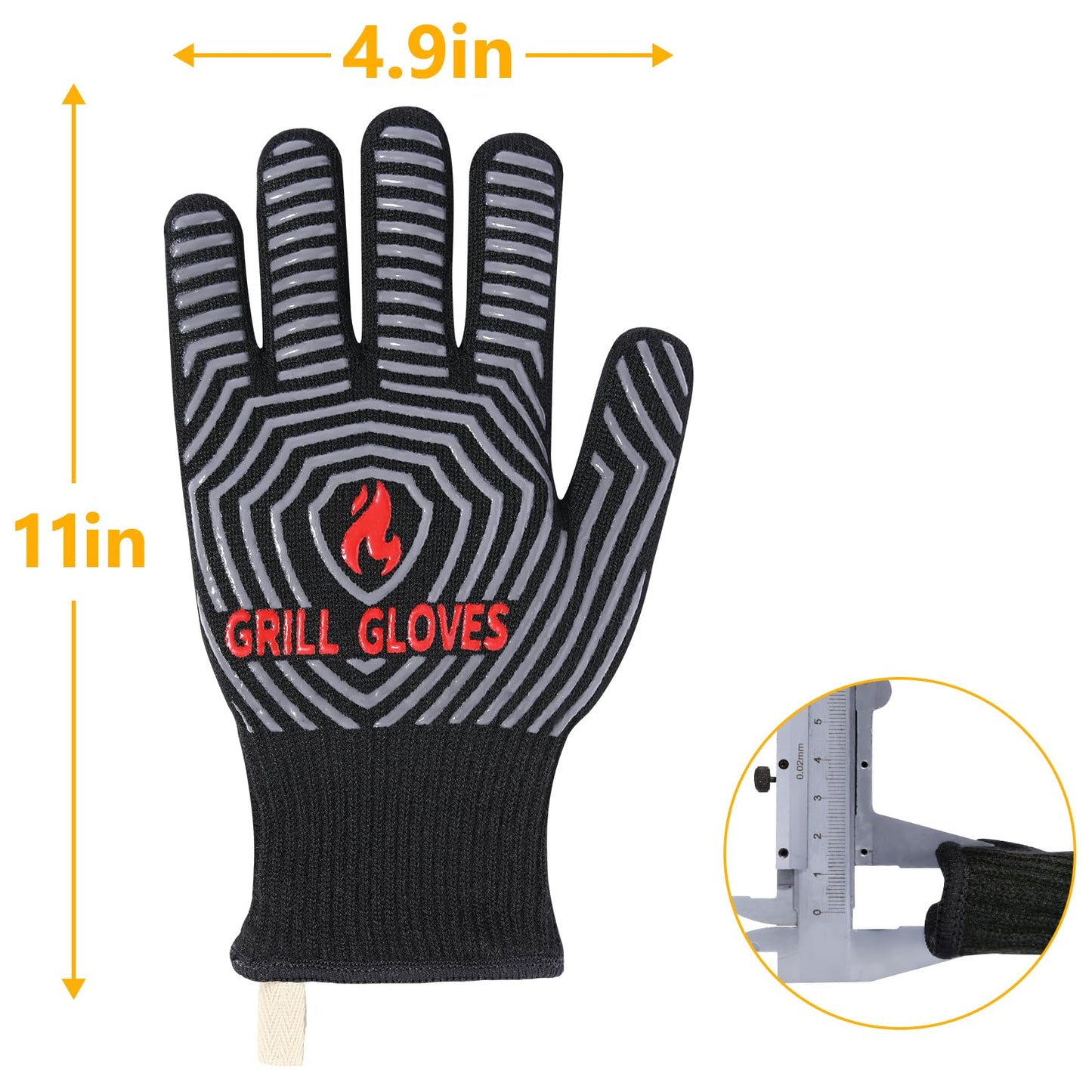 QUWIN BBQ Gloves, Oven Gloves 1472℉ Extreme Heat Resistant, Grilling Gloves Silicone Non-Slip Oven Mitts, Kitchen Gloves for BBQ, Grilling, Cooking, Baking-1 Pair… (Black, One Size Fits Most)