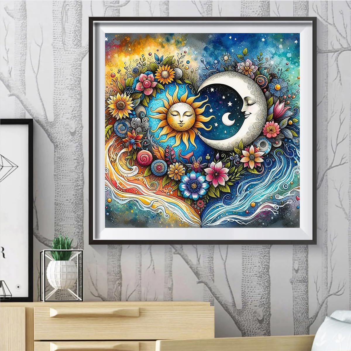 Ekuxom Sun and Moon Diamond Painting Kits for Adults, 5D Diamond Art Kits for Adults Beginners, DIY Diamond Dot Gem Art for Crafts Home Wall Decor Gift 12x12inch Ekuxom