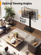 Perlegear Floor TV Stand with Mount for 32-70 inch TVs up to 88lbs, Floor Standing TV Stand with 9 Height Adjustment, Swivel TV Stand for Living Room with Wood Base, Max VESA 400x400mm, PGFS09 Perlegear