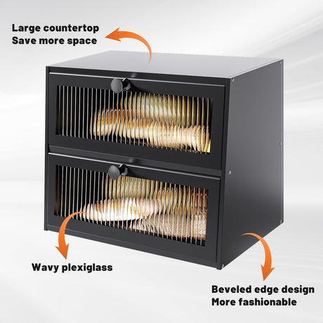 JUATPNIY Bread Boxes for Kitchen Counter Airtight Bread Storage Bread Container Large Wooden Farmhouse Bread Box with Window (Black) JUATPNIY