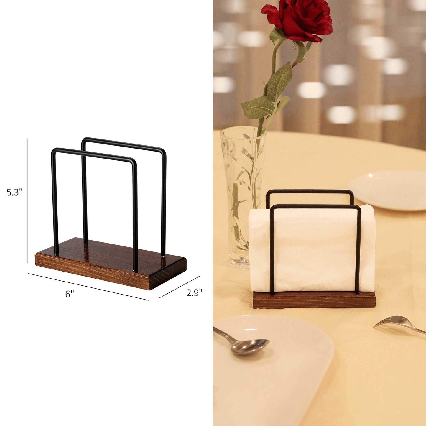 WWW-WOODART Napkin Holder for Table Napkin Holders for Kitchen Napkin Holder Wooden Napkin Holder for Table Rustic Napkin Holder Napkin Holder Standing Brown Napkin Holder Farmhouse Napkin Holder