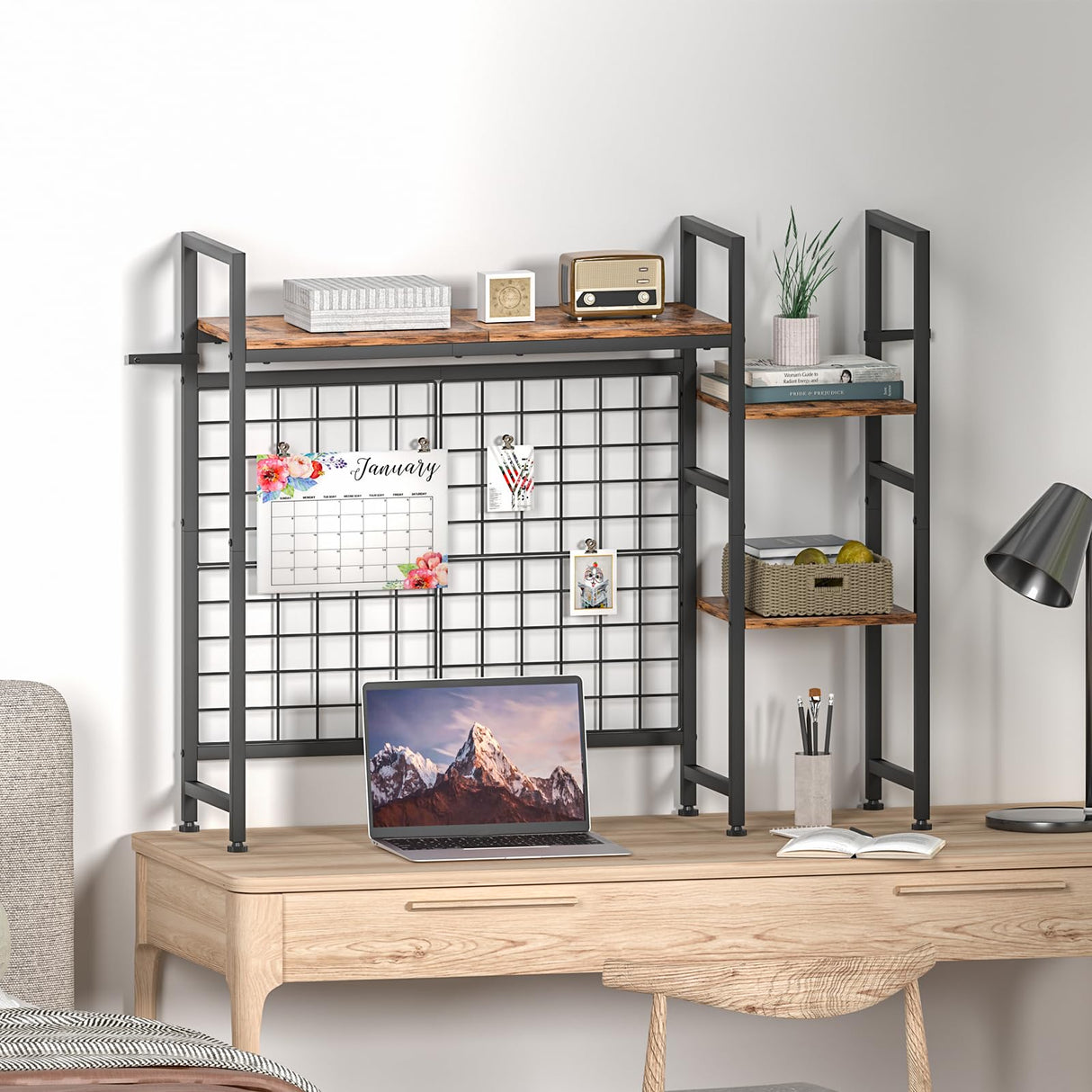 NOVIMANGO Desktop Shelf, Computer Desktop Bookcase, 37.4" Desk Bookshelf, Desk Hutch Organizer for Computer, 3-Tier Multipurpose Wood Desk Hutch Bookshelf NOVIMANGO