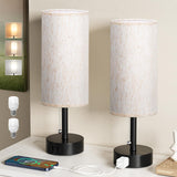 Fenmzee Bedside Table Lamps Set of 2-3 Color Temperatures Pull Chain Lamp with AC Outlet Charging Port, Small Round Night Stand Lamps for Bedroom Guest Room Office, Bed Side Light with E26 LED Bulbs Fenmzee