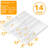 SpaceAid 14-Piece Bamboo Drawer Organizer Storage Boxes Set, Wood Tray Junk Drawer Organizers Multi-Use Divider Bins for Kitchen, Bathroom, Office Desk and Makeup Organization (14 Pack, White) SpaceAid