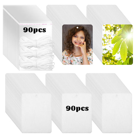90Pcs Sublimation Ornament Blanks Bulk Sublimation Car Air Freshener Blanks DIY Scented Car Freshener Hanging Sheets with 90pcs Bag and String for Home Car Interior Decoration(White) DIVINA VITAE