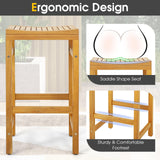 Tangkula 7-Piece Acacia Wood High Top Bar Set with 6 Saddle Stools for Outdoor Dining Tangkula