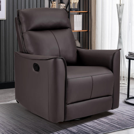 CANMOV Swivel Rocker Recliner, Glider Rocking Chair, Nursing Chairs Swivel Glider Recliners with Soft Backrest, Leathaire Manual Reclining Sofa for Living Room Bedroom Apartment, Dark Brown CANMOV