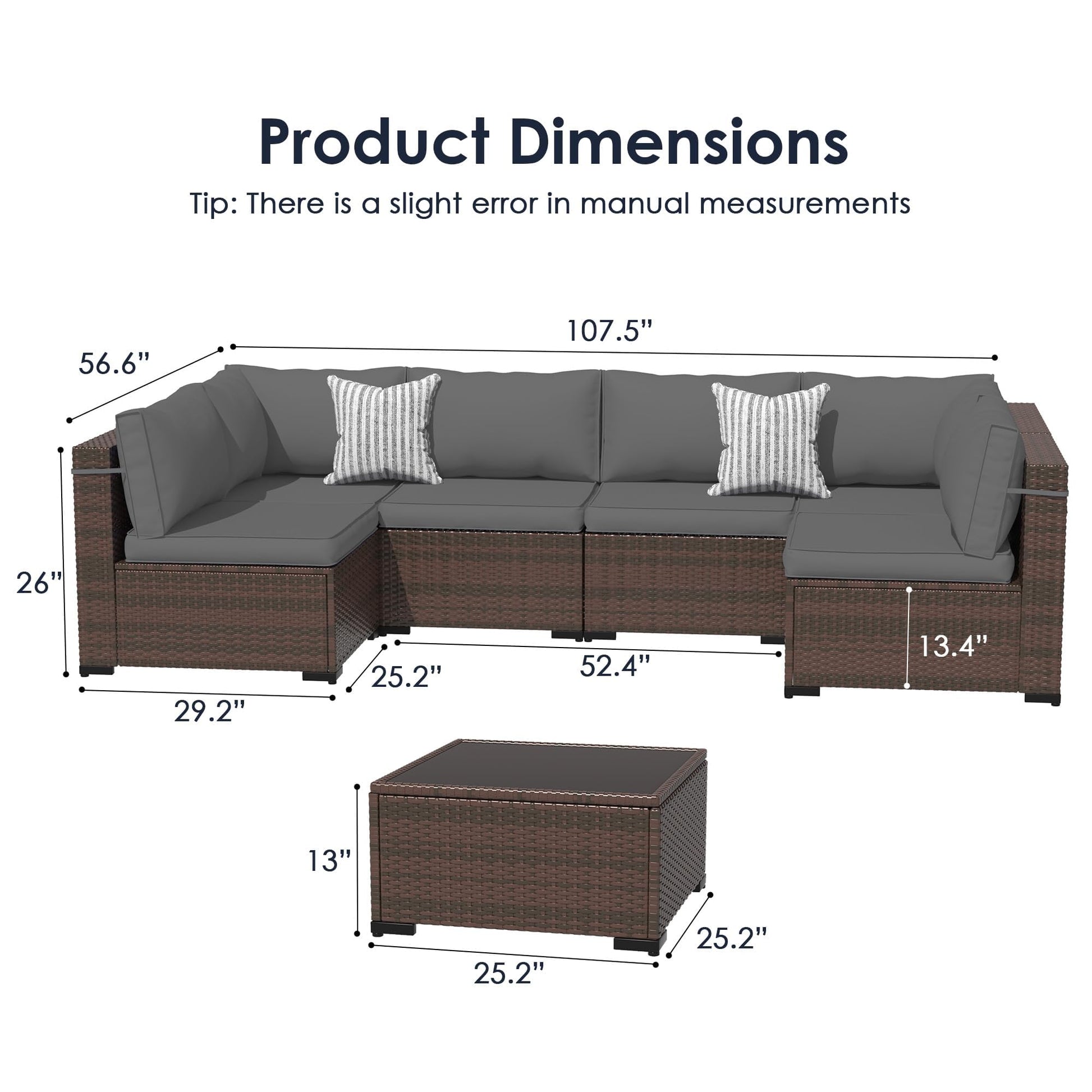 Amopatio 7 Pieces Patio Furniture Set, Outdoor Furniture Sectional Rattan Sofa Sets, Patio Couch with Glass Coffee Table for Backyard Garden (Grey) - WoodArtSupply