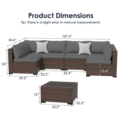 Amopatio 7 Pieces Patio Furniture Set, Outdoor Furniture Sectional Rattan Sofa Sets, Patio Couch with Glass Coffee Table for Backyard Garden (Grey) - WoodArtSupply