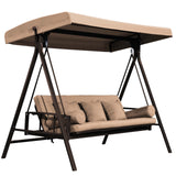 PURPLE LEAF Outdoor Patio Porch Swing Adjustable Backrest, 3-seat Swing Chair with Weather Resistant Steel Frame for Backyard Front Porch Lawn, Cushion and Pillows Included, Beige PURPLE LEAF
