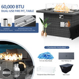 NICESOUL High-End Outdoor Patio Furniture Set with Natural Gas/Propane Firepits, 7 Piece Large Wicker Sectional Couches with Fire Table, 29.3'' High Back Deep Seating Comfy Conversation Sofas, Gray NICESOUL