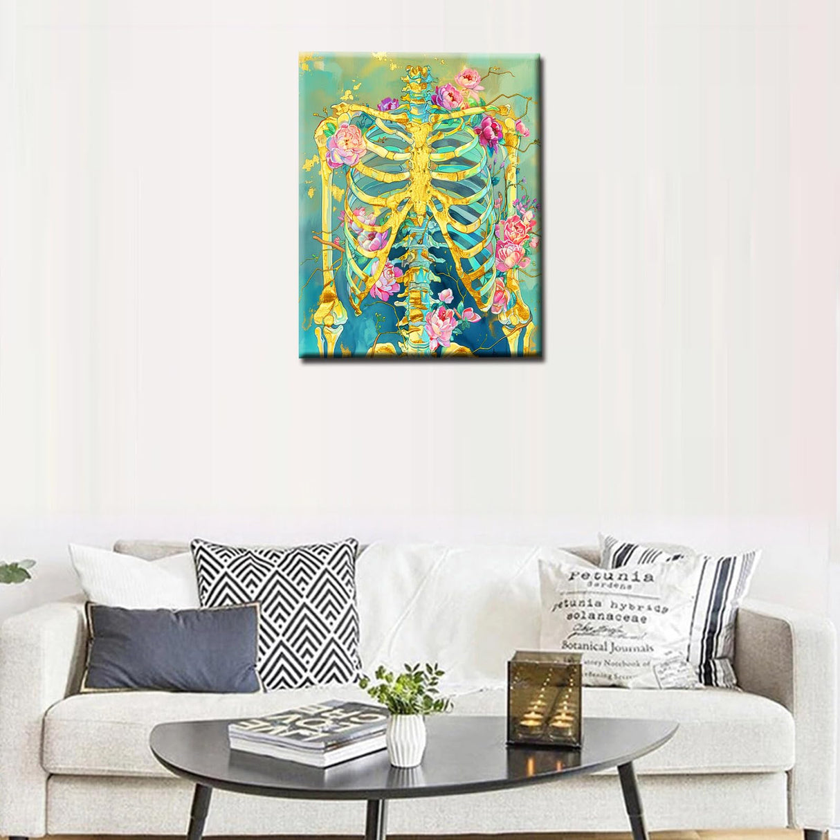 Tucocoo Golden Skeleton Paint by Numbers for Adults Beginners Paint by Number Pink Flowers Bone DIY Acrylic Paint by Numbers Kits on Canvas Drawing Paintworks Artwork Home Wall Art 16x20inch No Frame Tucocoo