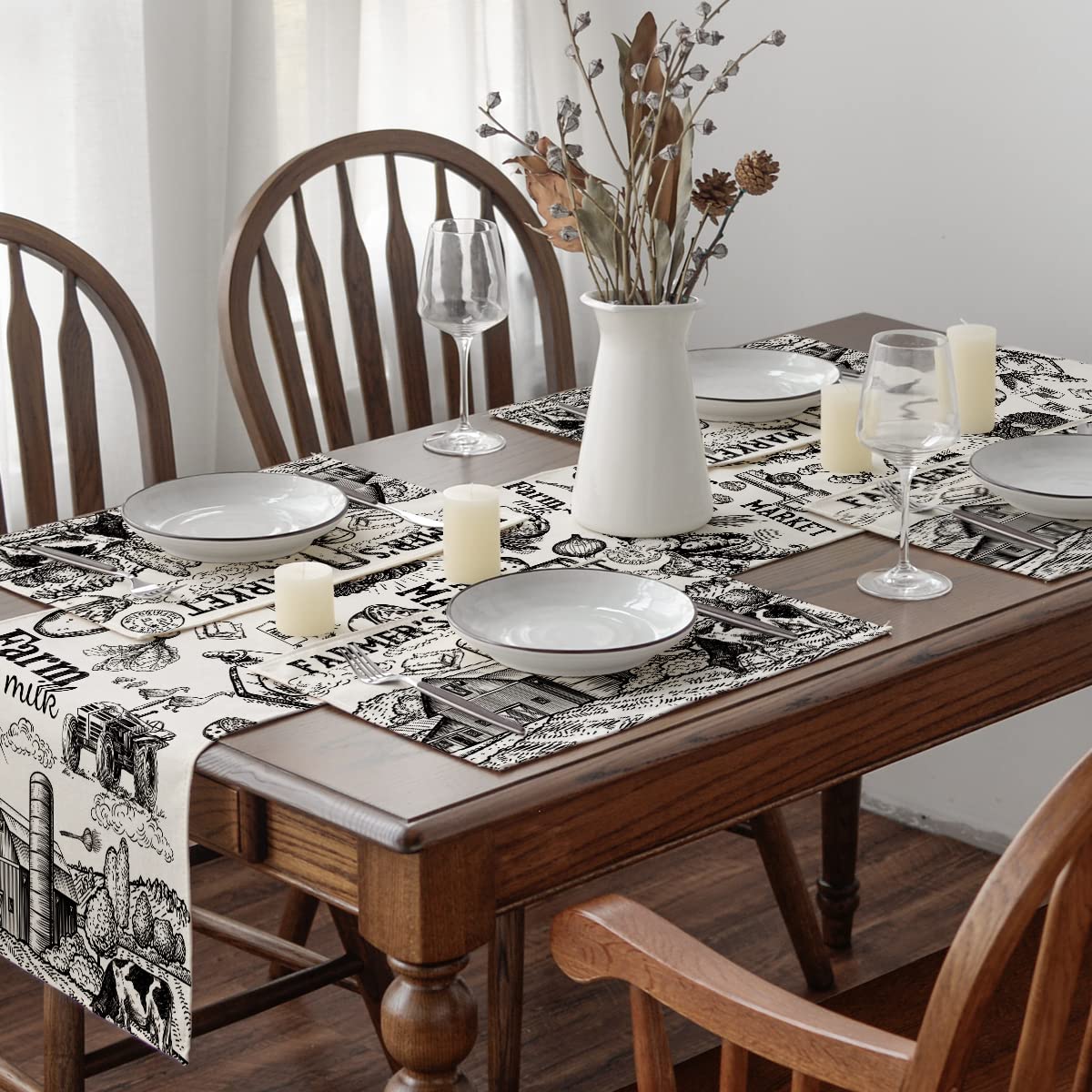 Artoid Mode Tractor Milk Farm Placemats Set of 4, 12x18 Inch Seasonal Autumn Cow House Fall Table Mats for Party Kitchen Dining Decoration Beige Artoid Mode