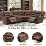 EBELLO L-Shaped Power Reclining Sectional Couch for Living Room, Faux Leather Recliner Sofa Set Corner Sectional Couch Home Furniture Set, with Storage Console and Cup Holders, USB Port, Coffee Brown EBELLO