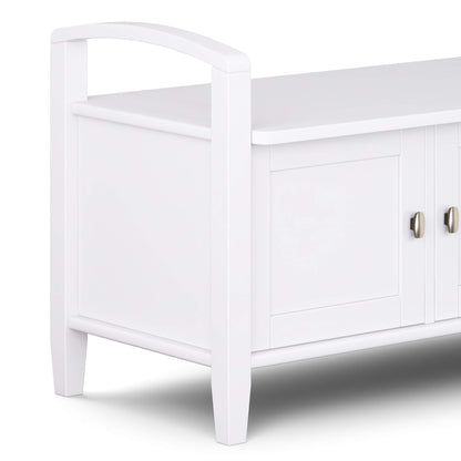 SIMPLIHOME Warm Shaker SOLID WOOD 44 Inch Wide Transitional Entryway Storage Bench in White, For the Living Room, Entryway and Family Room - WoodArtSupply