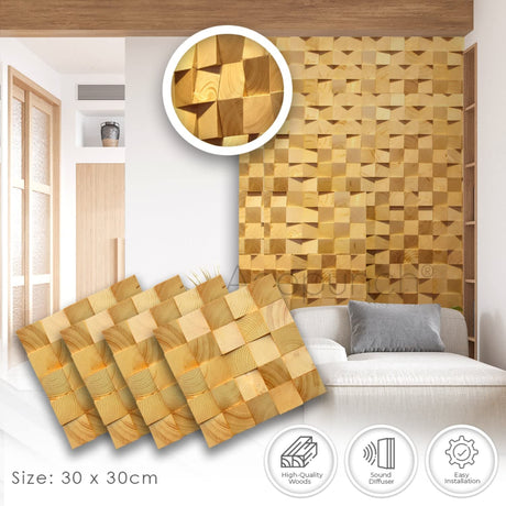 Acepunch 6 Finland Wooden 3D Wall Art Panel Home Decorative Sound Absorbing Dampening Tile Soundproofing Acoustic Music Insulator Noise reduction Studio Room Geometric Style 12x12in AP1234 Acepunch