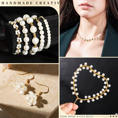 LEOBRO Pearl Beads for Bracelets, 720PCS Bracelet Making Kit for Adult, Friendship Bracelet Kits, Bracelet Bead Kits, Small Pearl Beads and Gold Beads Beading Kit for Bracelets, Jewelry Making Kit LEOBRO