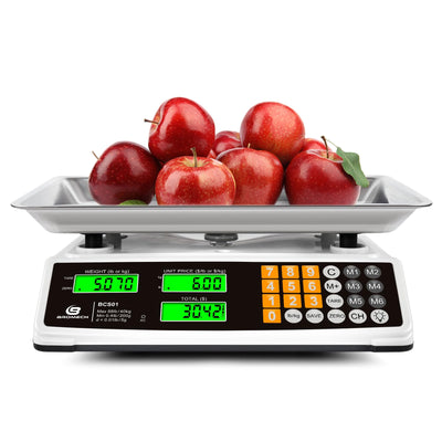 Price Computing Scale 88lb/40kg Commercial Food Scale for Produce Meat with Stainless Steel Large Platform, LCD Display, and Green Bright Backlight for Farmers Markets, Deli, （Not for Trade）