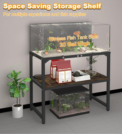 Mondazie 20 Gallon High Rimless Fish Tank Stand with Shelf for Storage, 2 Tiers Metal Aquarium Stand, Breeder Tank Turtle Reptile Terrariums Stand Rack for Home Office, 24" L x 12" W x 20.5"  - WoodArtSupply