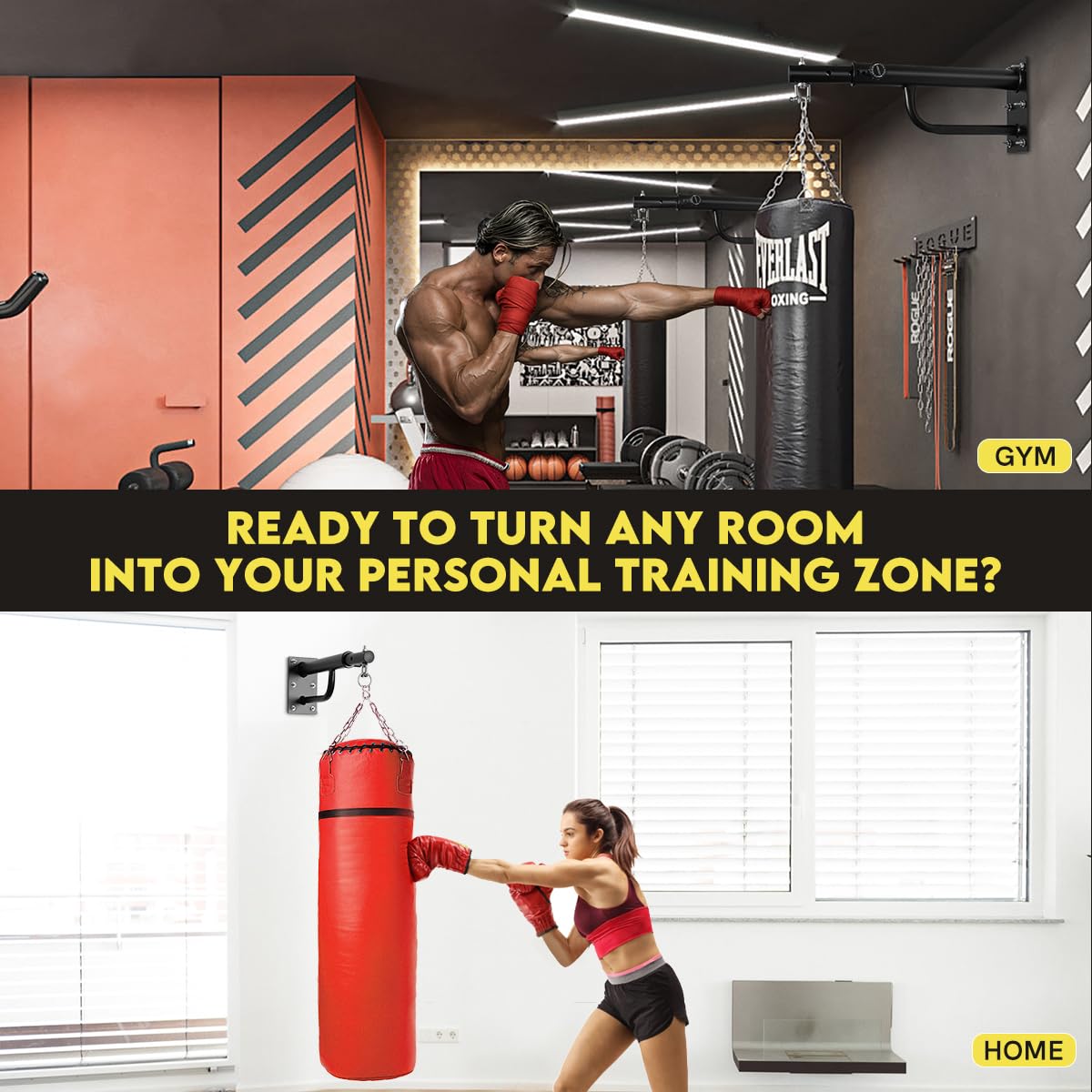 BreeRainz Adjustable Wall Mount Heavy Bag Hanger, Heavy Punching Bag Wall Stand, Boxing Bag Bracket for Home Gym Indoor Outdoor BreeRainz