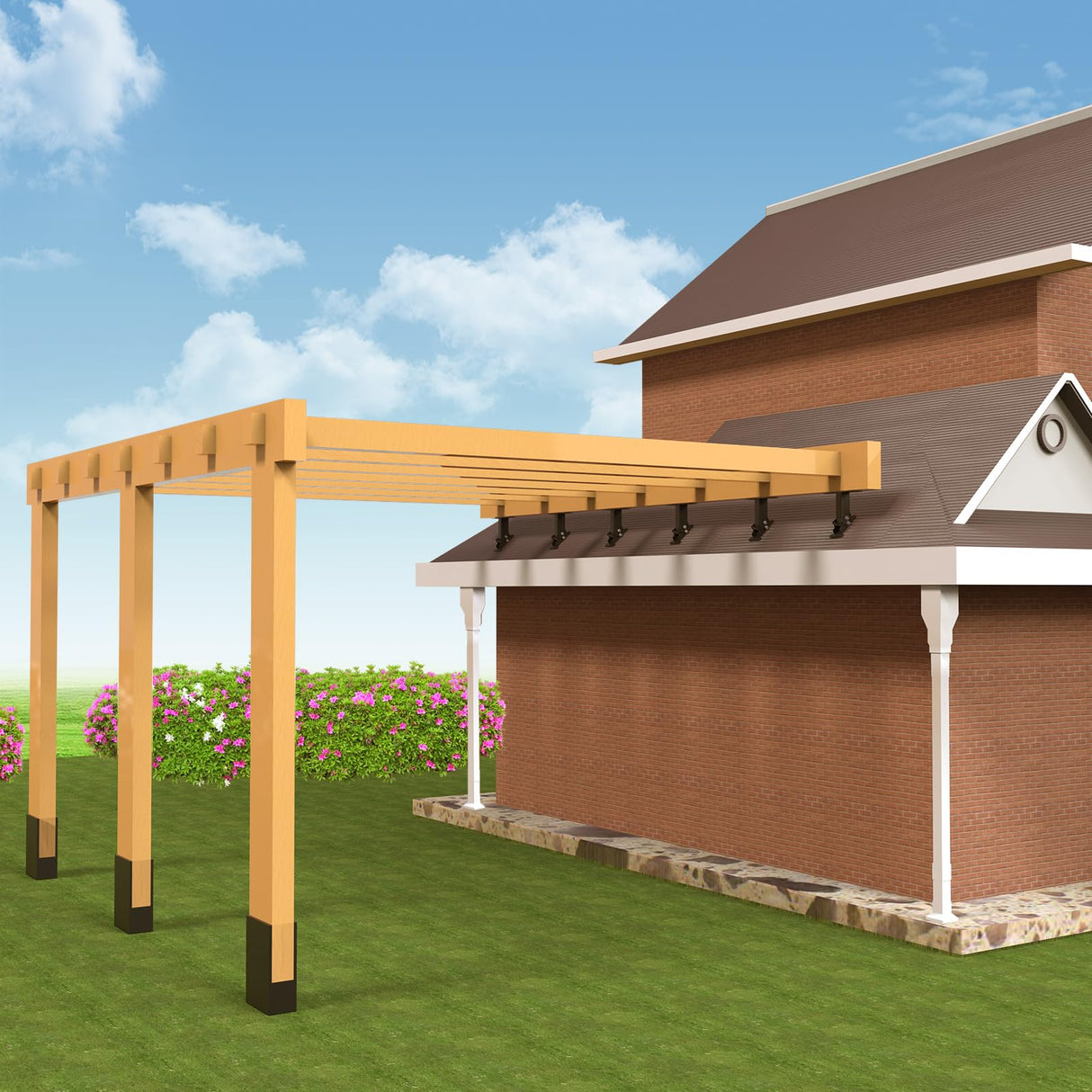 3Pack Heavy Duty Adjustable Pergola Roof Riser Beam Brackets Hardware Kit for Patio Cover, Fit Wood Beam GOOCORREC