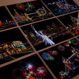 Magic Scratch Art Paper, Mini Envelope Postcard, Rainbow Night View Scratchboard for Adults and Kids, Art & Crafts Set : 16 Sheets Scratch Cards & 8 Tools Drawing Pen, Brush (Travel Around The World) M MUGIT