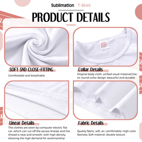 5 Pieces Women Sublimation Blank T-Shirt Basic White Polyester Shirts Sublimation Short Sleeve T-Shirt for Women (Medium) JenPen