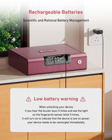 Gun Safe,Biometric Gun Safe for Pistols 3-Ways unlock Fingerprint Digital PIN Key Unlock with Sound, Lock box for Cloakroom living room Bedroom Nightstand and Car BILLCONCH - Burgundy Red BILLCONCH