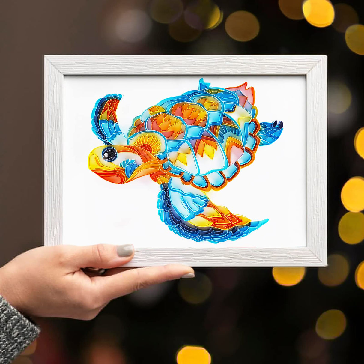 Uniquilling Quilling Kit, Paper Quilling Kits, 8 * 10-in Blue Turtle Paper Filigree Kits with Quilling Tools& Using Manual, DIY Quilling Artwork Modern Wall Art for Living Room Uniquilling