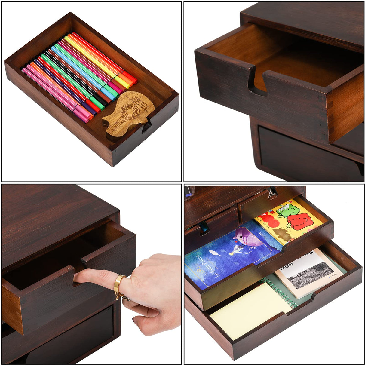 DEAYOU Bamboo Desk Organizer, Bamboo Storage Cabinet Box with 4 Drawer for Letter, Home, 3 Layer, Walnut Color DEAYOU