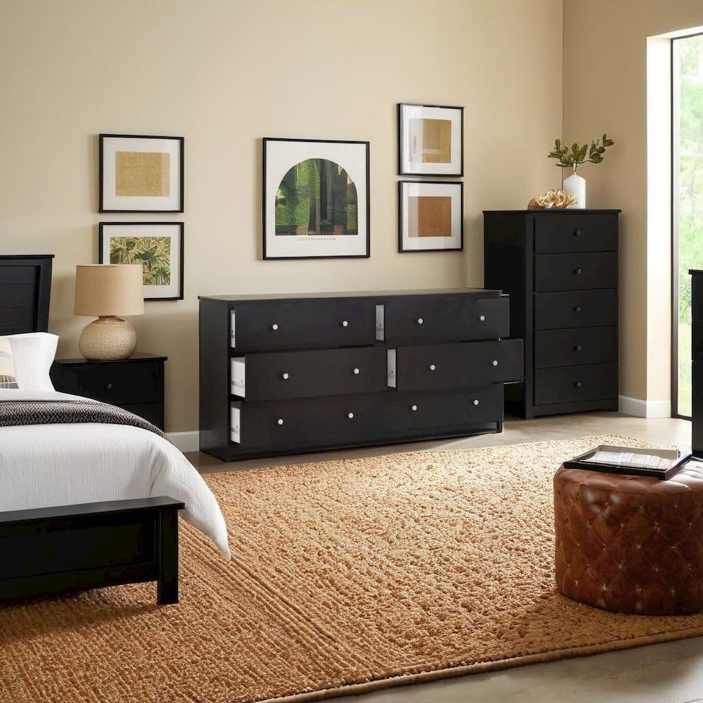 Sleek 6 Drawer Double Dresser in Elegant Black Finish for Modern Spaces Furnifact