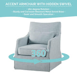 Martha Stewart London Swivel Chair - Solid Wood & Plywood, Skirted Metal Base Accent Armchair, Lumbar Pillow -Modern Classic Family Room Sofa Furniture Bedroom Lounge, 28"X31.5"X35.25", Light Blue Martha Stewart