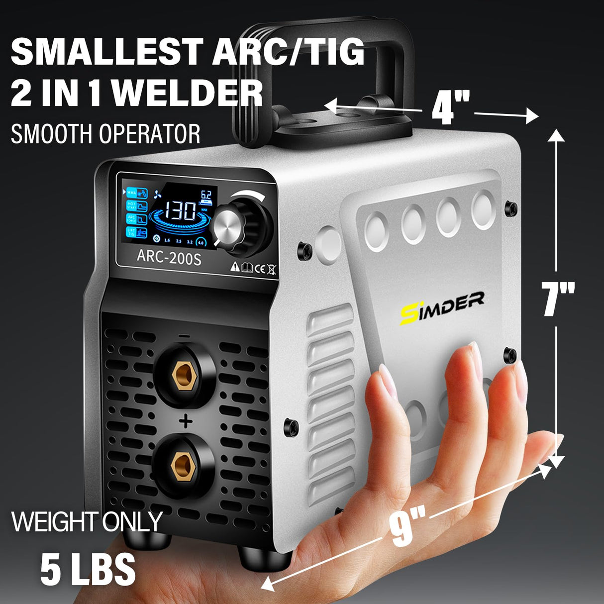 SSIMDER Stick Welder, Welding Machine 110v/220v 130A 2 In 1 Hot Start/ARC Force/LIFT TIG Welding Machine, Mini Portable ARC200S Small Anti-Stick Welder with Smart LCD IGBT Digital Welder S SIMDER