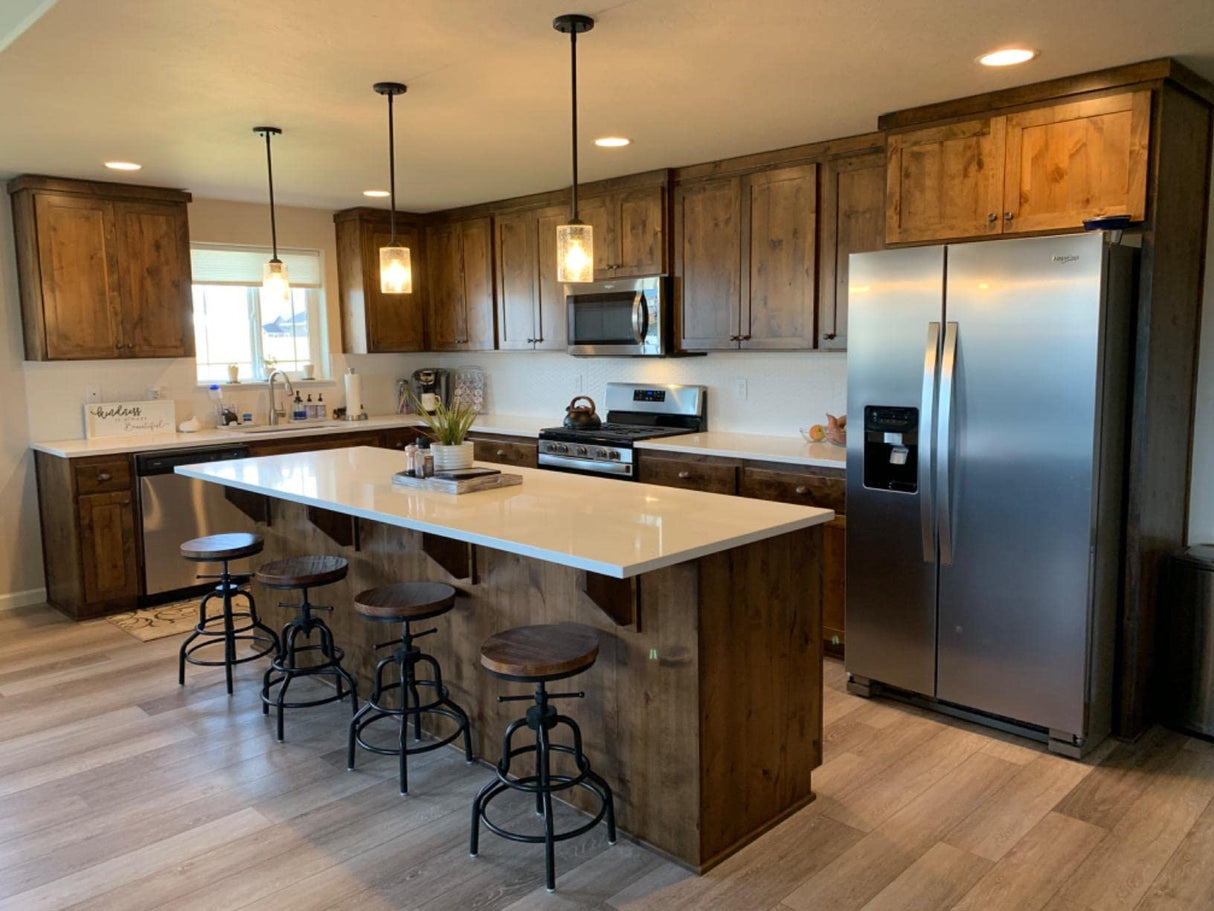 LOKKHAN Vintage Industrial Bar Stool-Rustic Swivel Bar Stool-Round Wood Metal Stool-Kitchen Counter Height Adjustable Pipe Stool-Cast Steel Stool 20-27 Inch (Set of 2) LOKKHAN