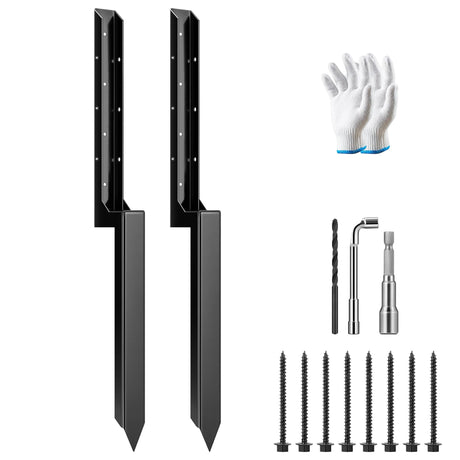 VIVOSUN Fence Post Repair Kit, Heavy-Duty Ground Spike with Gloves for Repairing Tilted or Broken Wood Posts (2 Pack, Black) VIVOSUN