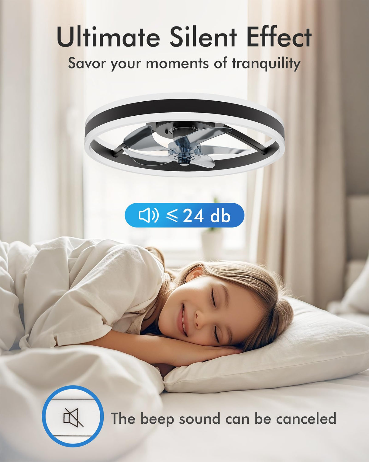 CubiCubi Modern Ceiling Fans with Lights, 20 Inch Black Fandelier with Remote Control and APP, Quiet LED Fan Light with 3CCT and 6 Wind Speeds, Low Profile Flush Mount Fan for Bedroom, Dining Room CubiCubi