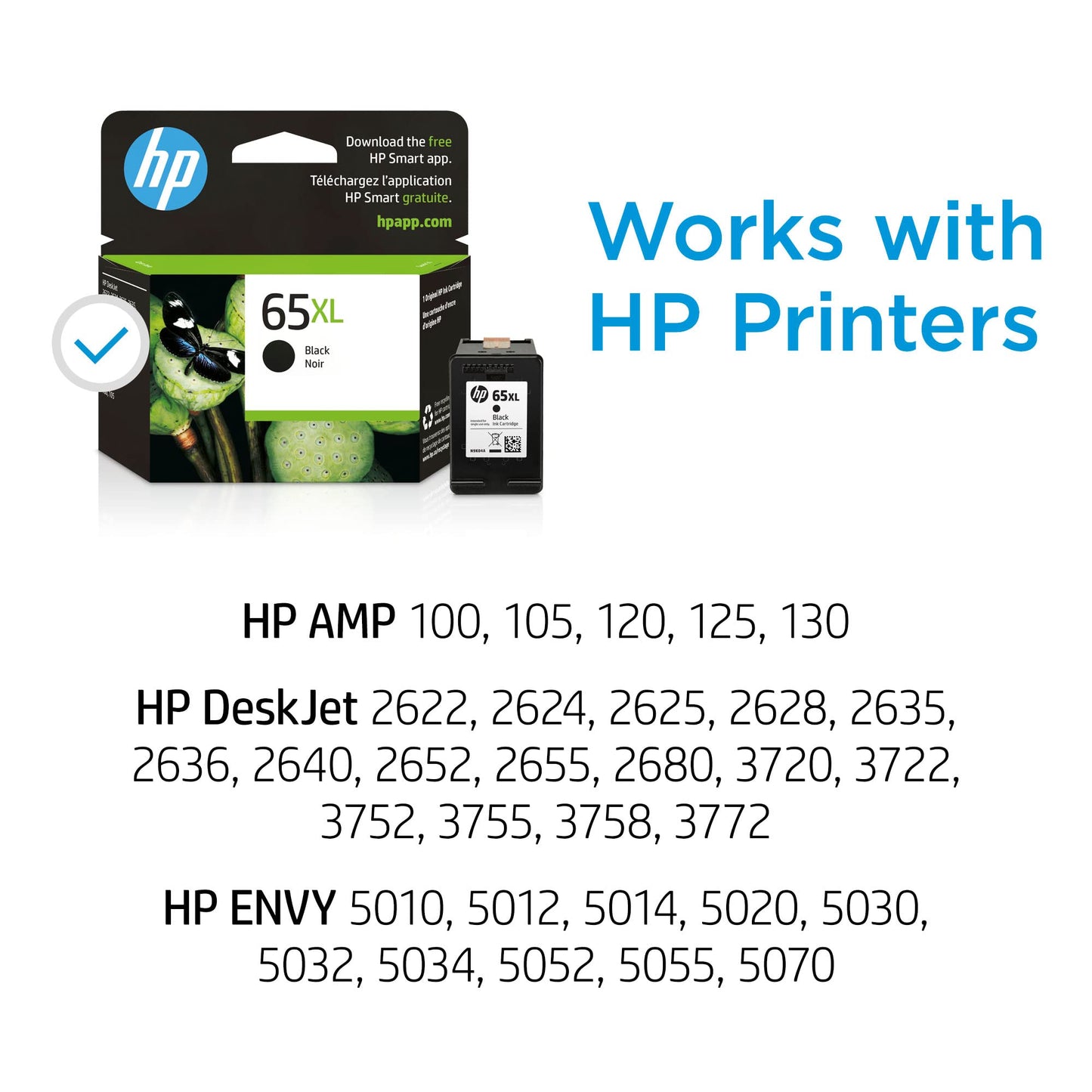 HP 65XL Black High-yield Ink Cartridge | Works with HP AMP 100 Series, HP DeskJet 2600, 3700 Series, HP ENVY 5000 Series | Eligible for Instant Ink | N9K04AN