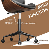 LUXOAK Ergonomic Home Office Desk Chair Set of 2, Mid-Century Modern Armless Chair with PU Leather/360°Swivel Wheels/Seat Height Adjustable for Office, Study, Black LUXOAK