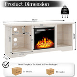 VITESSE 58 Inches Fireplace TV Stand for TVs up to 65 Inches Console with 18'' Electric Fireplace & Remote,Wooden Modern Entertainment Center for Living Room with LED Light Glass Shelves（Bei） VITESSE
