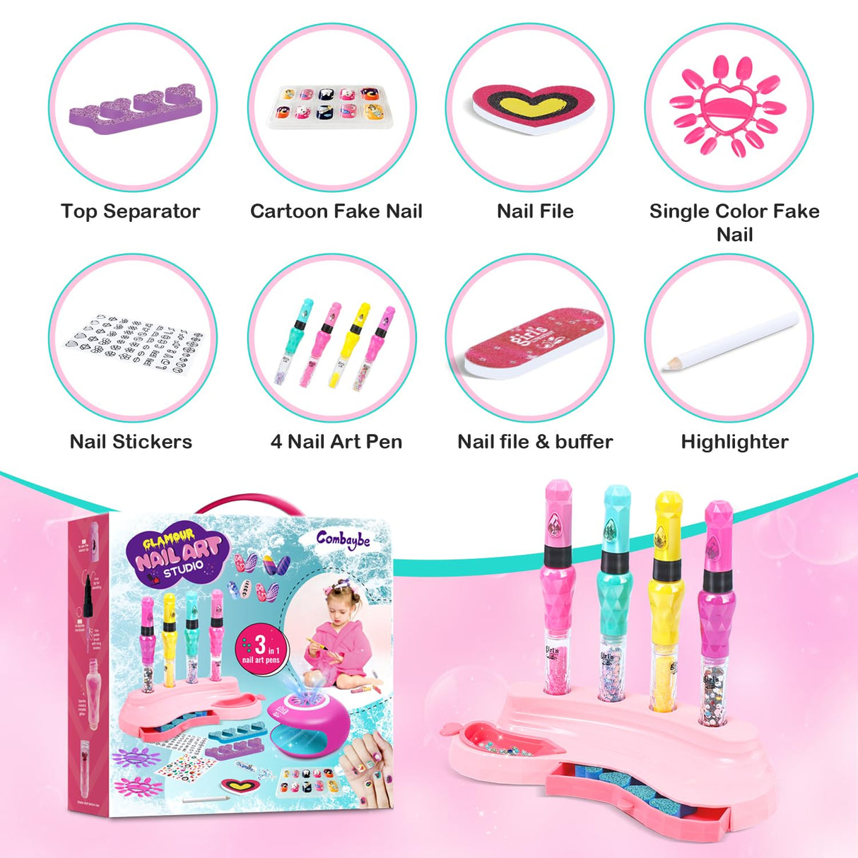 Kids Nail Polish Set for Girls - Nail Art Kit for kids Ages 7-12 - Girl Gifts - Non Toxic Nail Polish,Girls Stuff for Spa,Makeup,Manicure - Birthday Gifts for Girl Age 6 7 8 9 10-12 Years old Combaybe