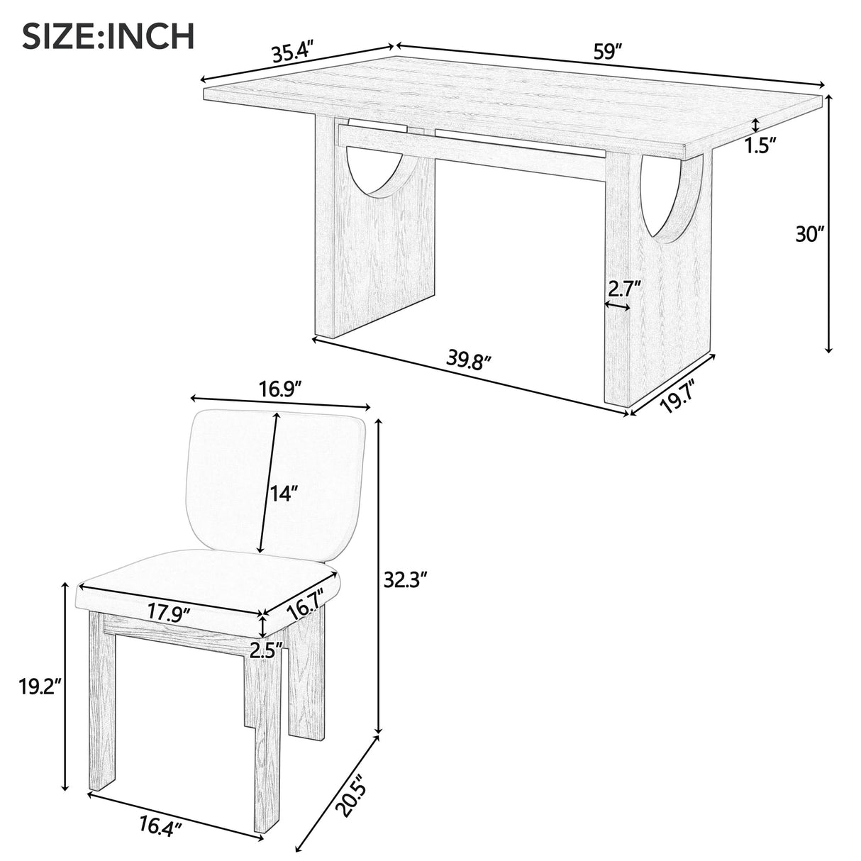 Merax Wood Dining Table Set for 6, Rectangular Tabletop/Upholstered Chairs/Retro Geometric Design, Ideal for Dining-Room and Kitchen, Grey Merax
