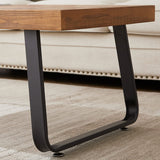 IBF Natural Wood Coffee Table, Rustic Solid Real Wood Center Table for Living Room, Rectangle Metal Modern Industrial Minimalist Wooden Cocktail/Tea Table, Rustic Brown, 47 Inch IBF